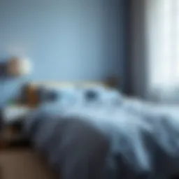 Elegant blue bedding in a serene bedroom setting