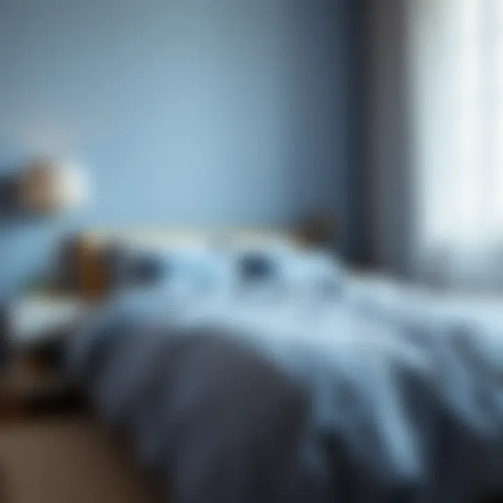 Elegant blue bedding in a serene bedroom setting