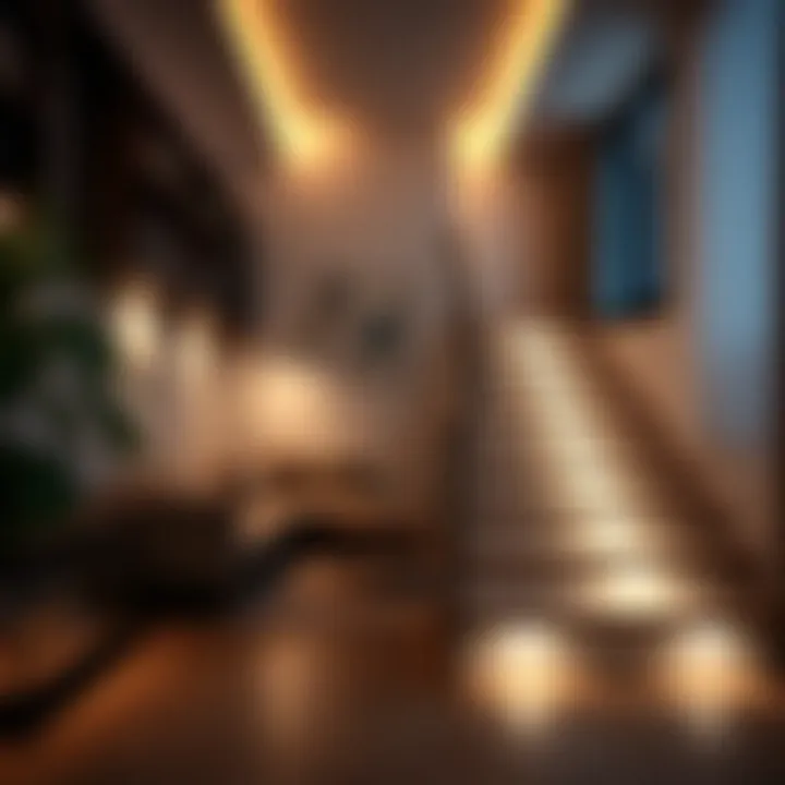 A cozy home interior showcasing sensor lights on stairs