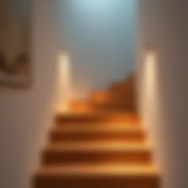 Diagram illustrating the installation process of sensor lights on stairs