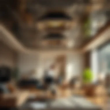 Metal Ceiling Installation in Contemporary Setting Installation of metal ceiling panels in a contemporary interior