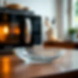 A clear glass dish suitable for microwave use