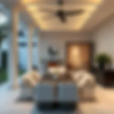 Minimalist veranda with elegant decor and ambient lighting