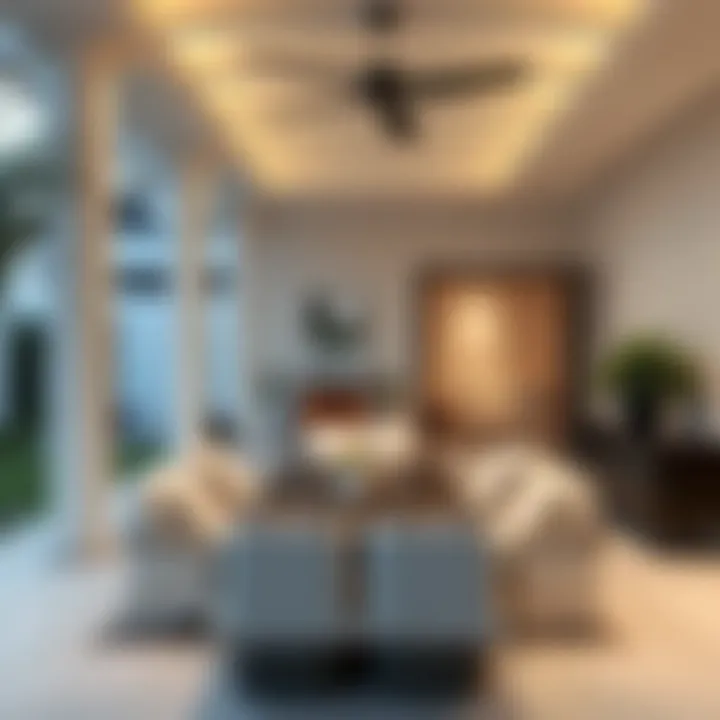 Minimalist veranda with elegant decor and ambient lighting