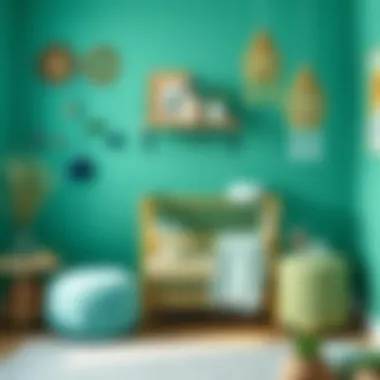 Decorative accessories complementing mint green in a baby room