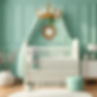 A beautifully arranged crib in a mint green themed nursery