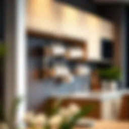 Stylish wall-mounted mug rack in a modern kitchen setting