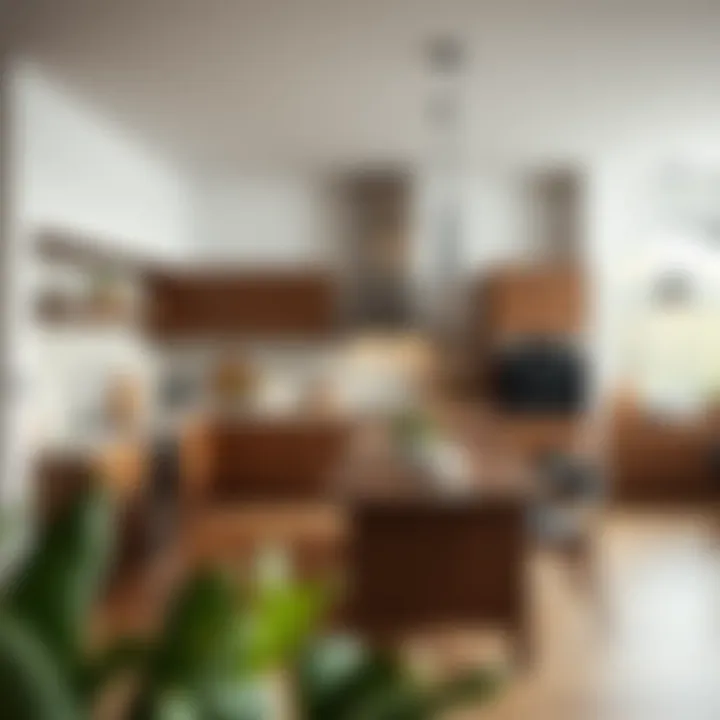 Stylish Minimalist Kitchen with Earthy Tones A stylish open kitchen with minimalist cabinets and earthy tones.