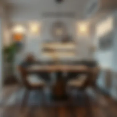 Elegant bar table with high stools in a cozy dining area