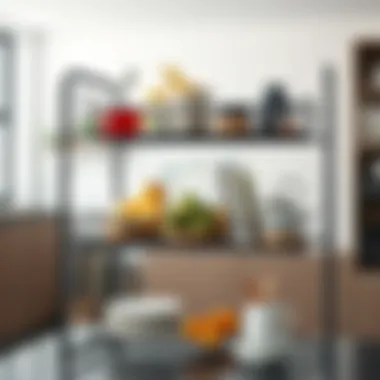 Contemporary Metal Rack with Color Accents Contemporary metal kitchen rack with vibrant color accents