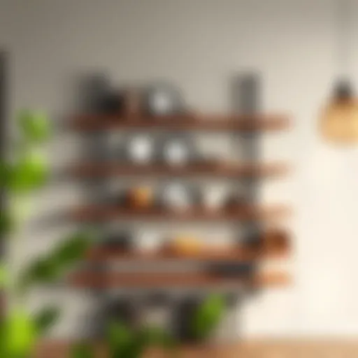 Elegant wooden kitchen shelf showcasing stylish decor