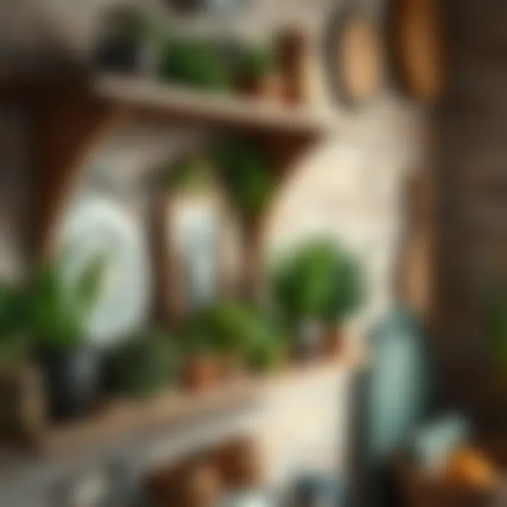 Rustic Display Shelf with Culinary Herbs Rustic kitchen display shelf featuring culinary herbs