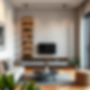 Stylish Narrow Shelf Cabinet Arrangement Stylish arrangement of a narrow shelf cabinet in a contemporary living room