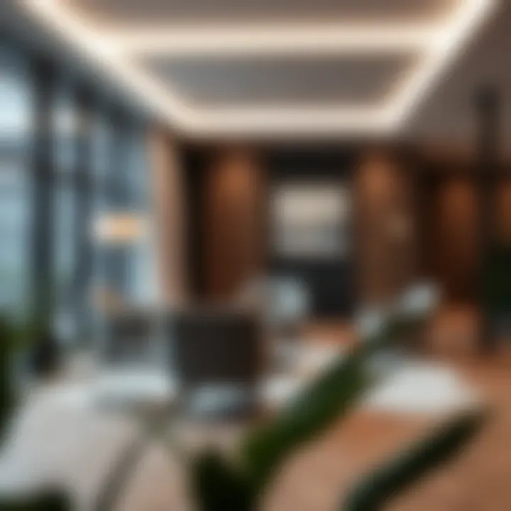 Contemporary office lounge area featuring guest chairs