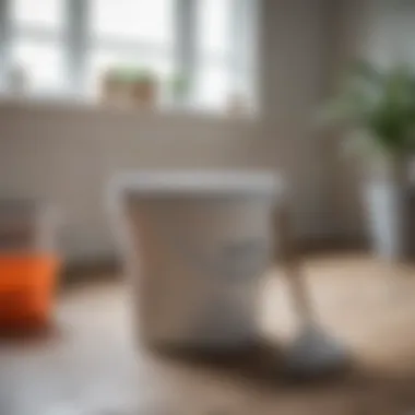 An organized cleaning space featuring a well-maintained plastic bucket