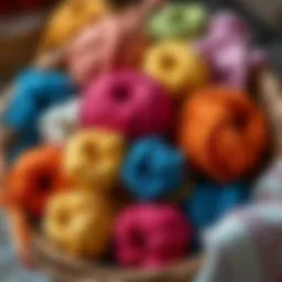 Colorful yarn balls in a basket