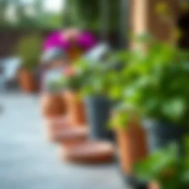 Aesthetic Appeal: Outdoor Plastic Saucer Use A scenic outdoor setting featuring potted plants with matching plastic saucers