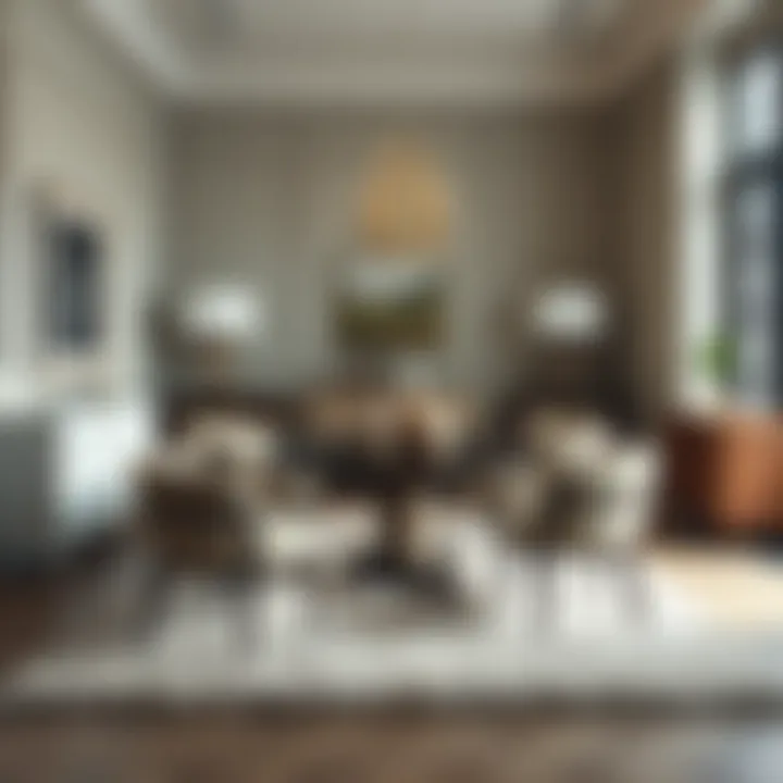 Elegant dining area featuring a stylish plush rug