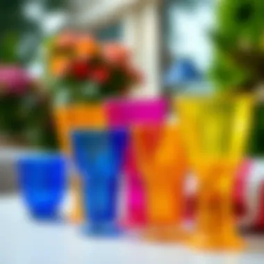 Various colorful plastic glasses ideal for outdoor events.