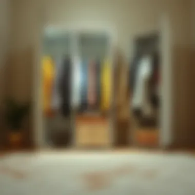 Organized portable wardrobe with neatly arranged clothing