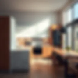 Stylish ready-made kitchen cabinets in a modern setting