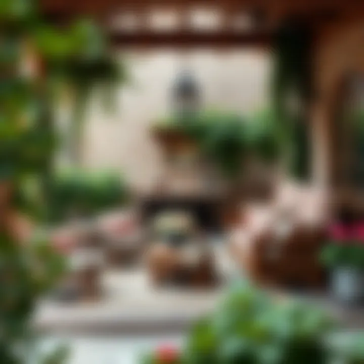 Rustic veranda adorned with climbing plants and rustic furniture