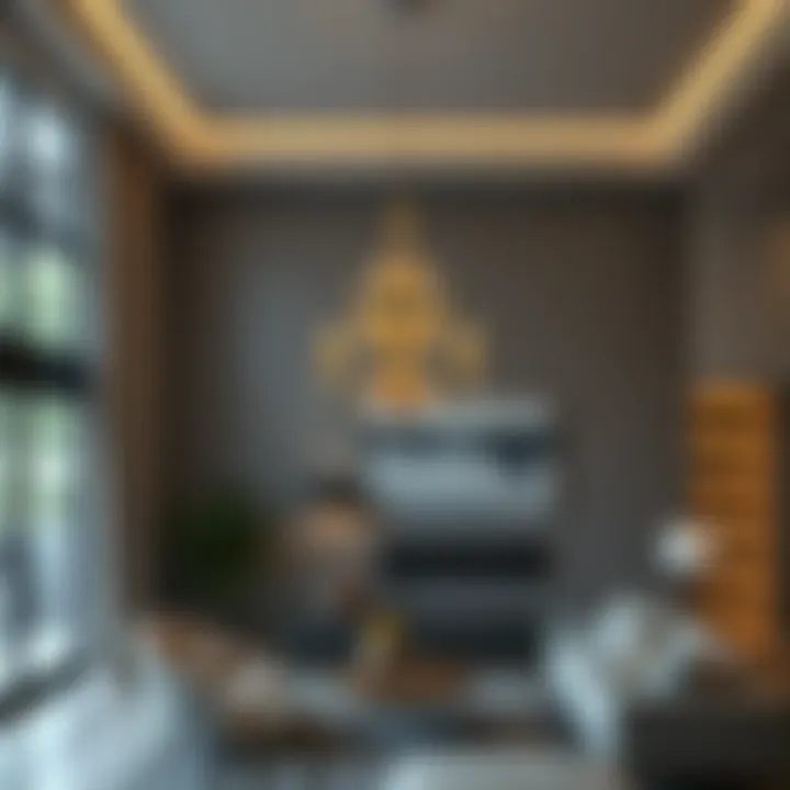 Elegant modern chandelier in a stylish living room