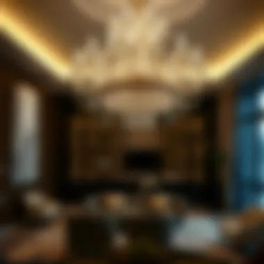 Luxurious crystal chandelier illuminating an upscale living area