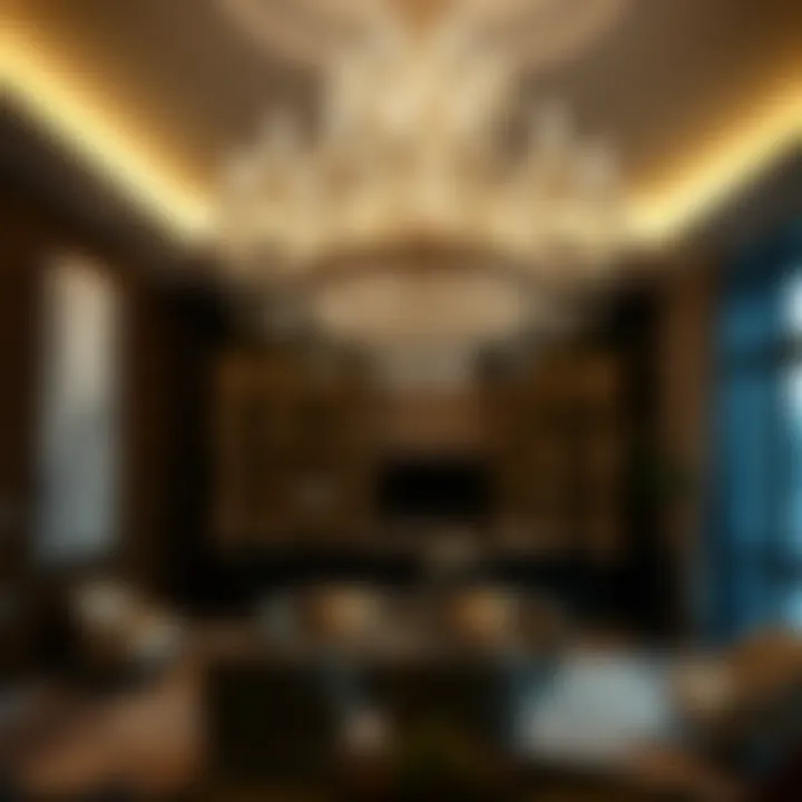 Luxurious crystal chandelier illuminating an upscale living area