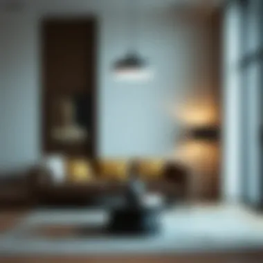 Minimalist pendant light design above a sleek coffee table