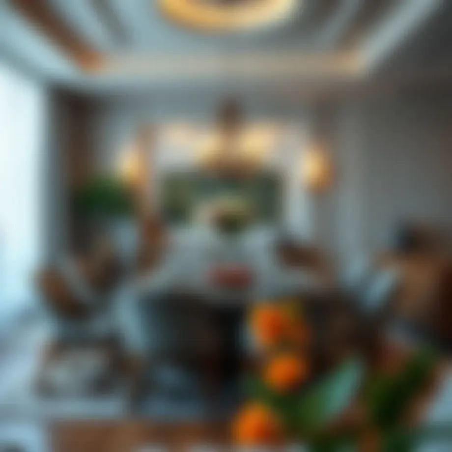 Elegant dining table arrangement in a stylish living room