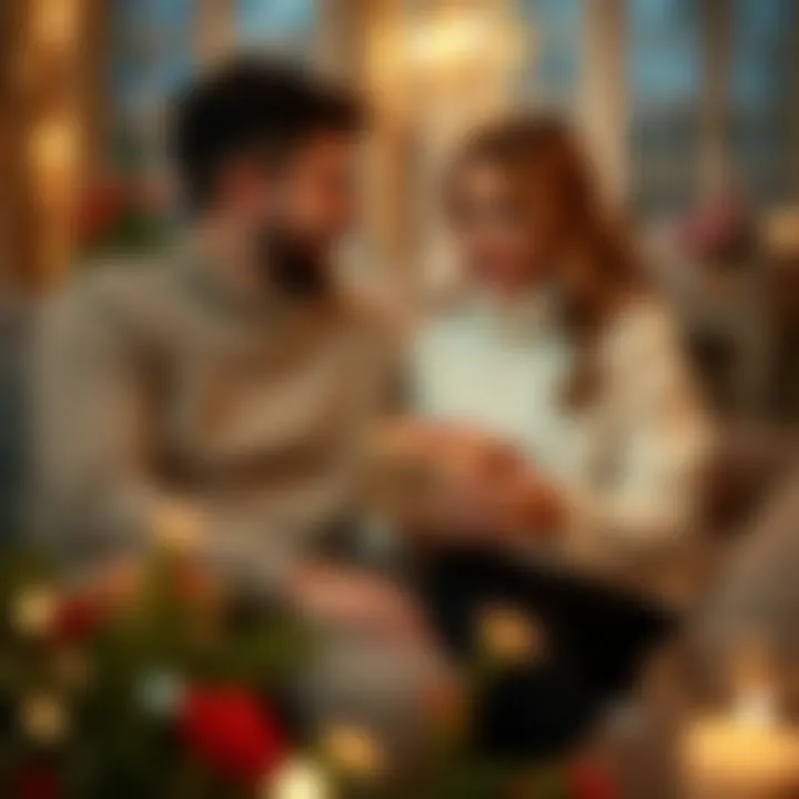 A cozy scene with a couple and a romantic gift