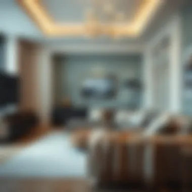 Stylish living room with shawl draped on furniture