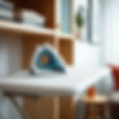 Close-up of a shelf ironing board highlighting its practical features