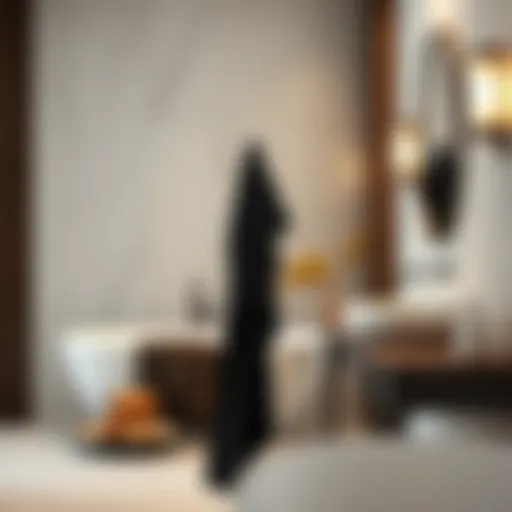 Elegant black hand towel displayed in a modern bathroom setting