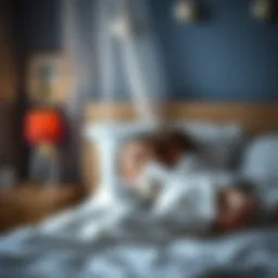 A cozy bedroom scene with a child happily hugging a plush toy in bed