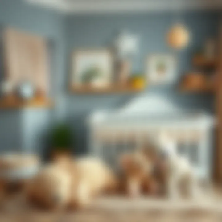 A beautifully designed nursery showcasing various plush toys as decorative elements