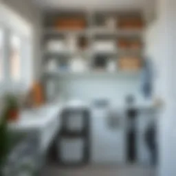 A well-organized small laundry room with stylish storage solutions