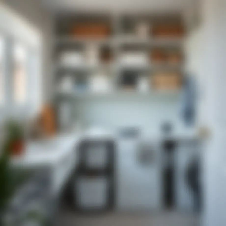 A well-organized small laundry room with stylish storage solutions