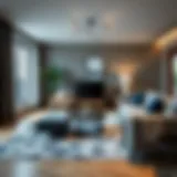 Sophisticated gray and navy living room rug showcasing modern design