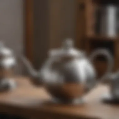 Elegant stainless steel teapot displayed on a wooden table