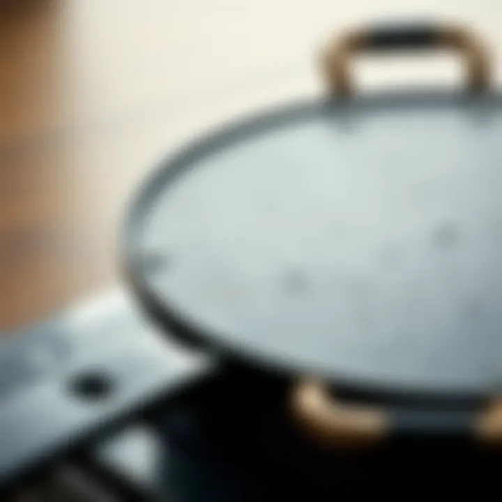 Close-up of a steel frying pan showcasing its texture and finish