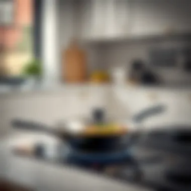 Elegant steel frying pan in a modern kitchen setting