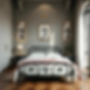 Stylish bedroom featuring a single wrought iron bed