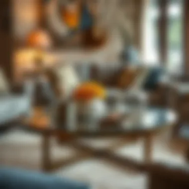 Stylish glass coffee table showcasing decorative elements