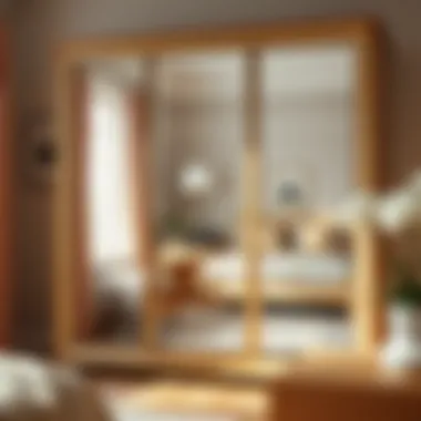 Stylish three-door mirrored wardrobe reflecting chic home decor elements