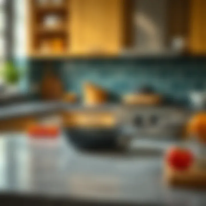 Elegant design of Tefal steel frying pan with a vibrant kitchen backdrop