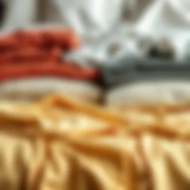 An artistic arrangement showcasing various fabric materials for bedspreads