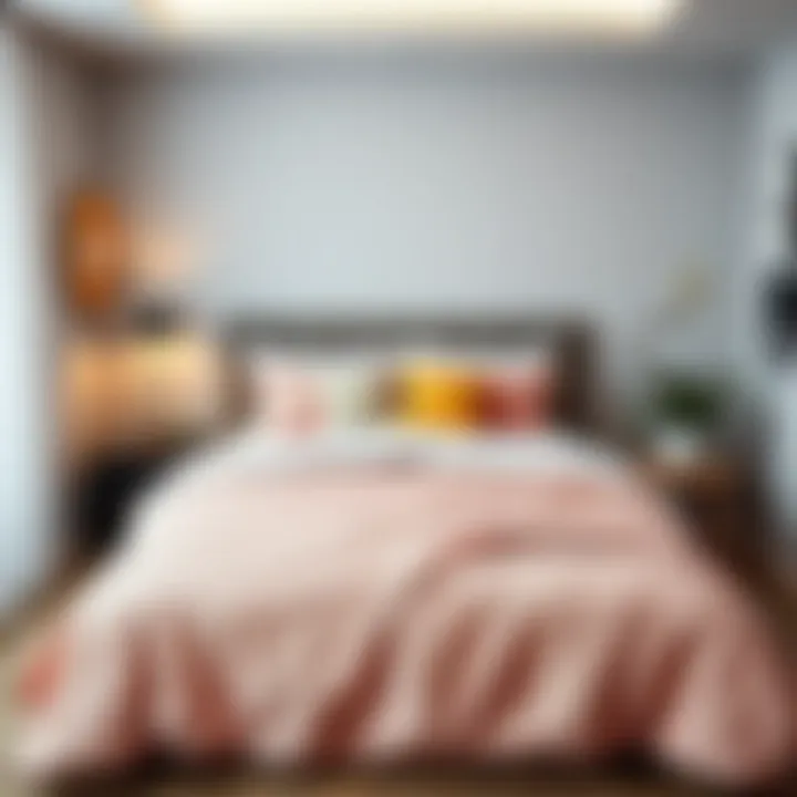 A modern bedroom featuring trending design elements with a single bedspread set