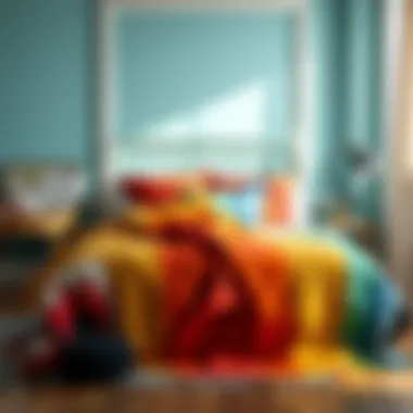 A beautifully styled single bed dressed in a vibrant bedspread